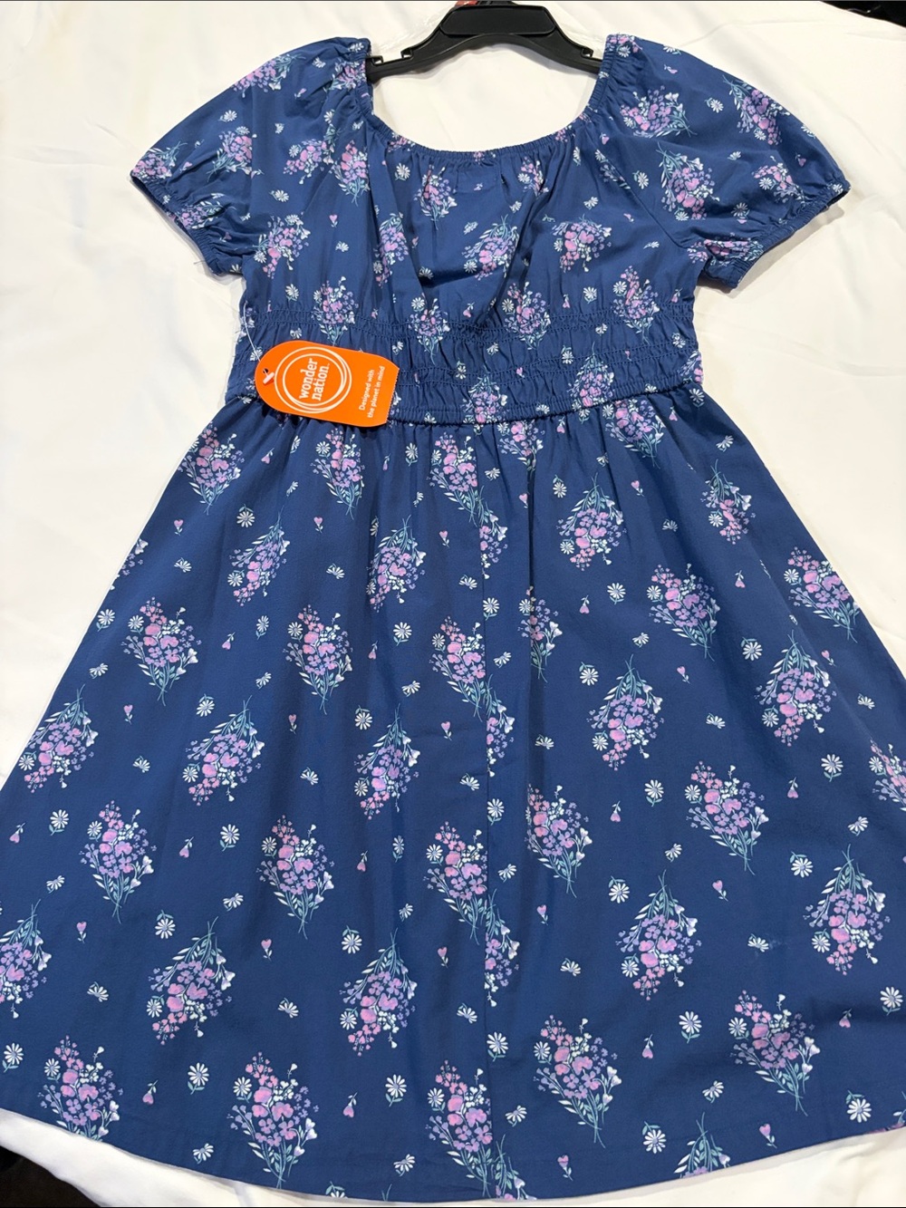 wonder nation Navy Blue Floral Short-Sleeve Dress with Pink Blossoms